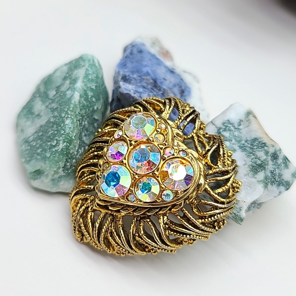 Exquisite! Vintage Accessocraft Circa 1950-60's Aurora Borealis Heart Brooch! - Picture 3 of 12